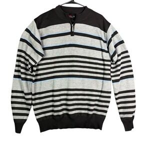 Red Rhino Black & White Blue‎ Striped 1/4 Zip Sweater Men's Size XL Casual Golf